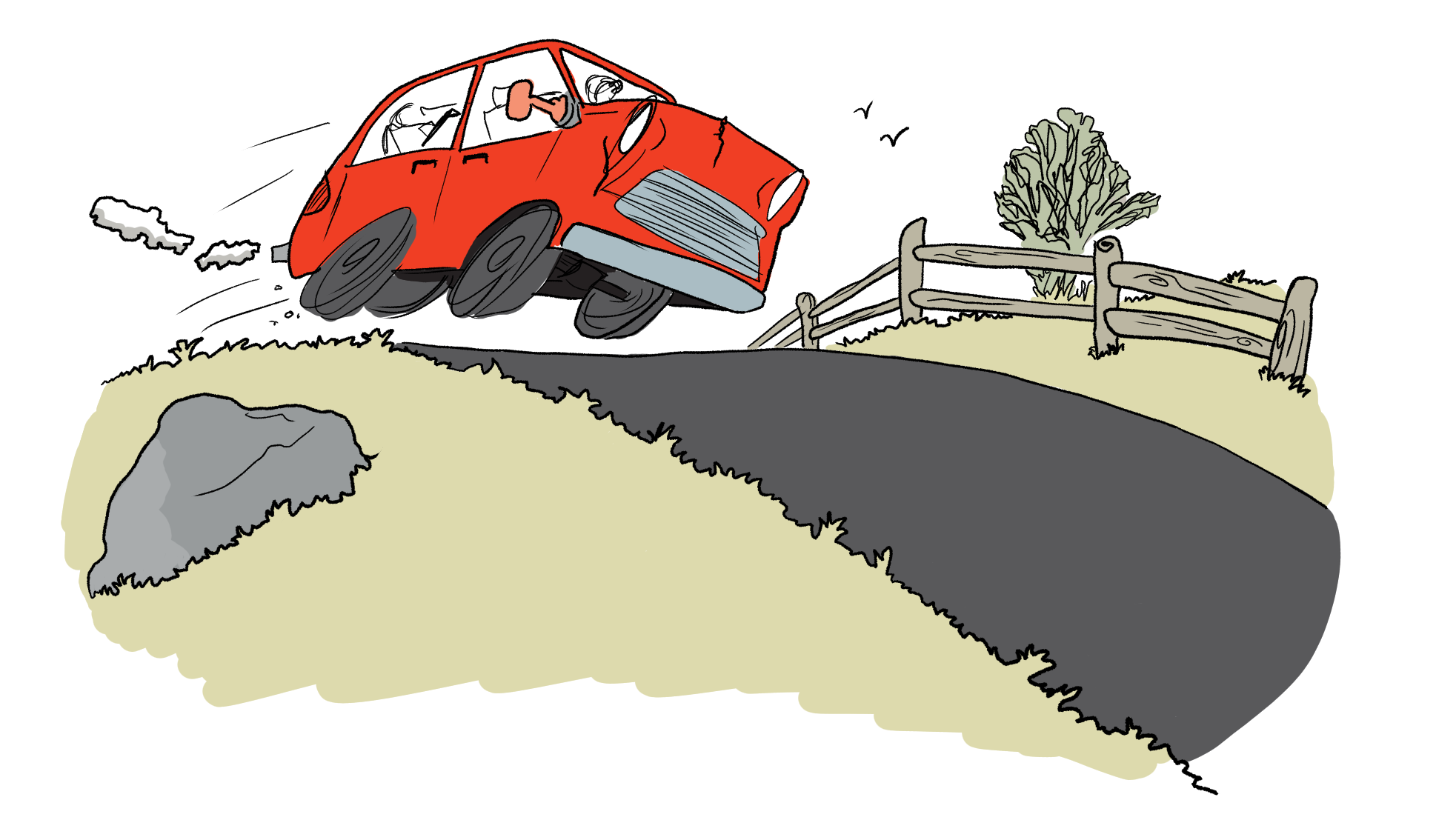 A car from Miles to Go coming over the hill